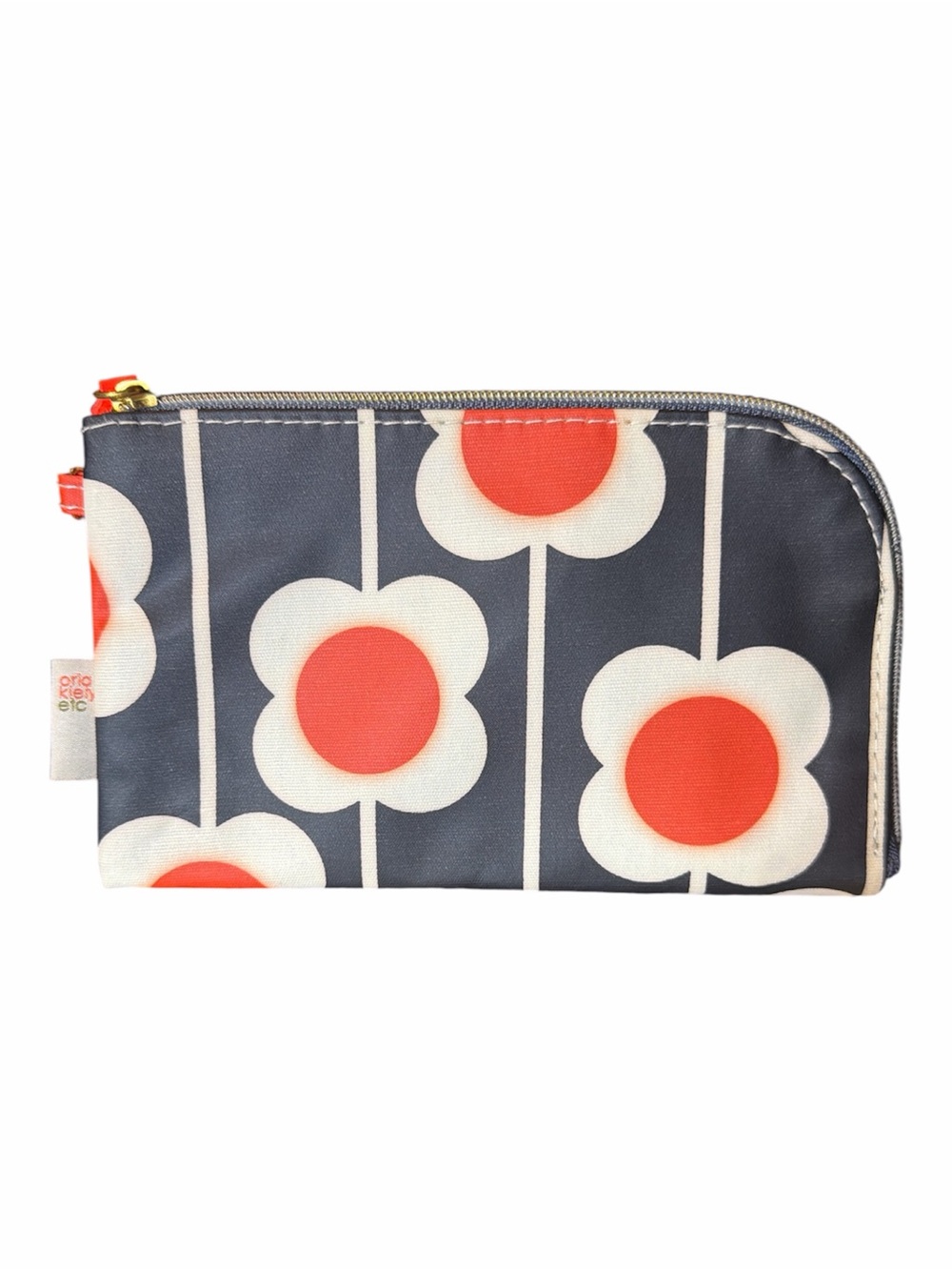 Orla Kiely Navy Pouch with Coral & White Flower Print